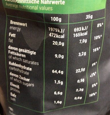 Tortilla chips chili nutrition facts table
