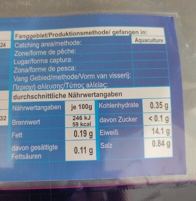 Garnelen nutrition facts table