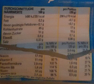 VitaMinis nutrition facts table