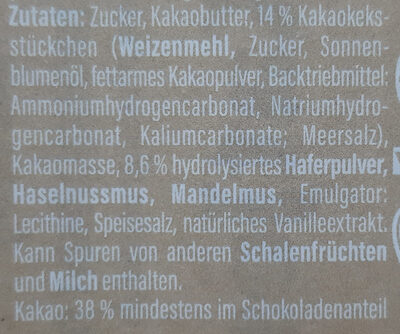 Chocjes cookie lover ingredients label