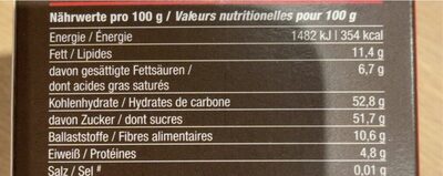 Schoko Premium Fruchtkugeln mit Kakao nutrition facts table