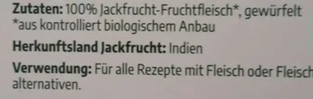 Jackfrucht gewürfelt ingredients label