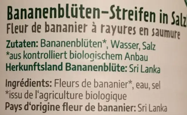 Bananenblüte ingredients label