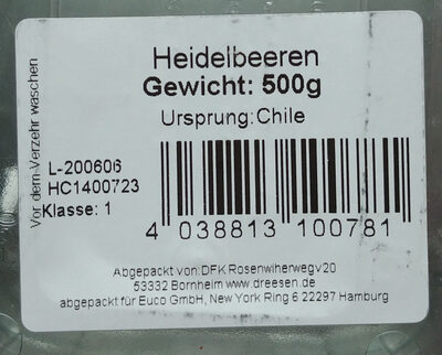 Heidelbeeren front packaging