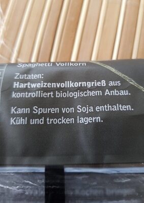 Spaghetti vollkorn ingredients label