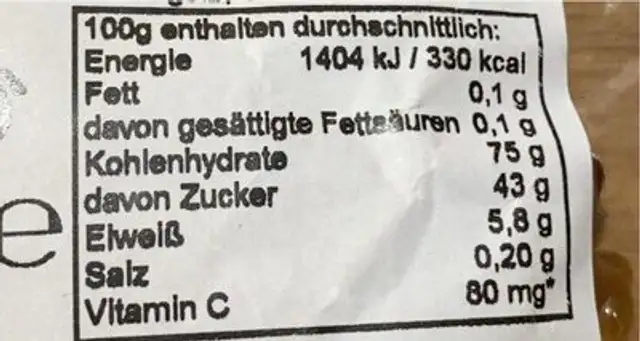 Kinder Fruchtsaftbären nutrition facts table