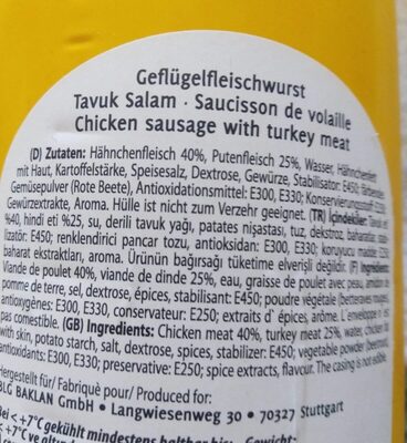 Saucisson de volaille ingredients label