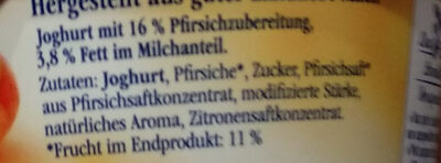 Joghurt mit Pfirsich ingredients label