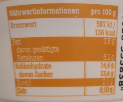 Sahne-Fruchtjoghurt, mild, Pfirsich-Maracuja nutrition facts table