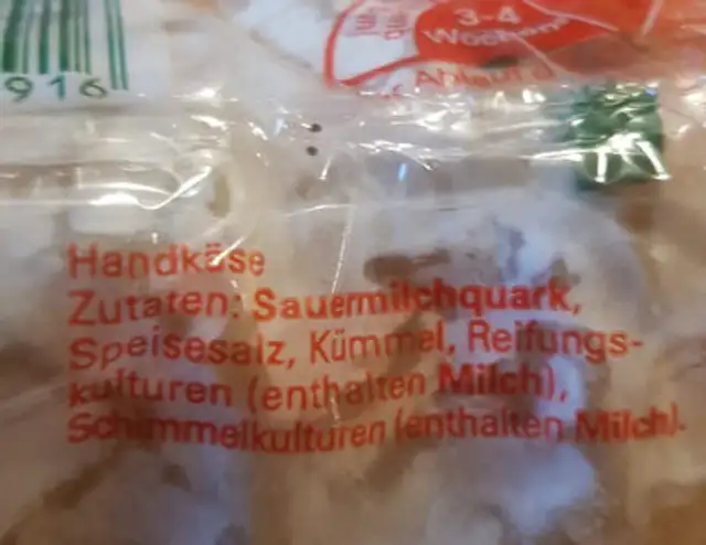 HANDKÄSE nach traditioneller Art ingredients label