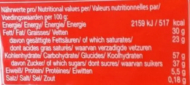 Chocolate Covered Space Bar nutrition facts table
