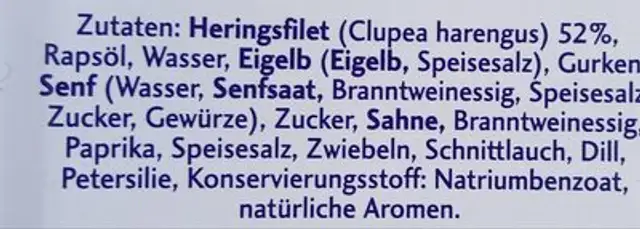 Diverse Fischkonserven ingredients label