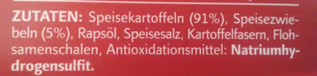 Echte Thüringer Kartoffelpuffer ingredients label