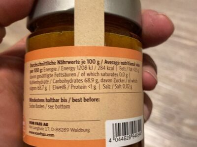 Blütenhonig Maracuja nutrition facts table