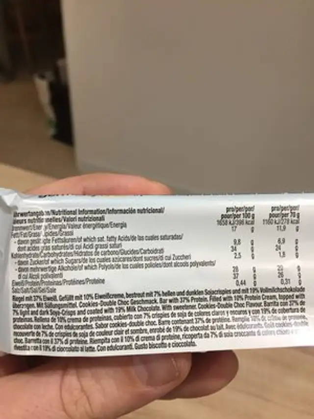 Weider Yippie!, Cookies-double Choc ingredients label
