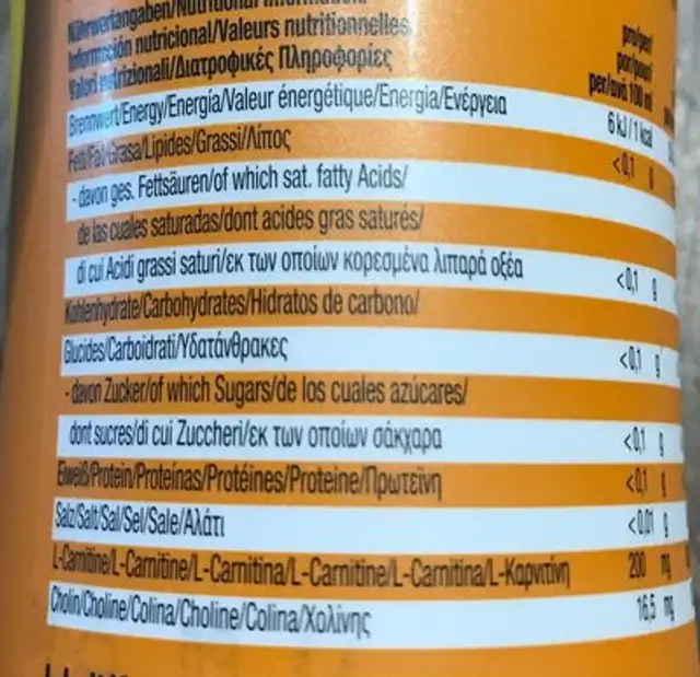 L-Carnitine water ingredients label