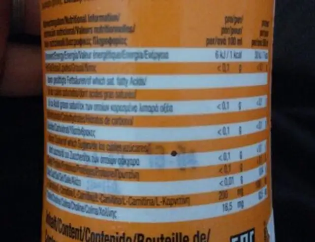 L-Carnitine water nutrition facts table