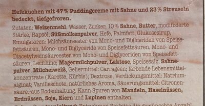 Pudding Streuselkuchen ingredients label