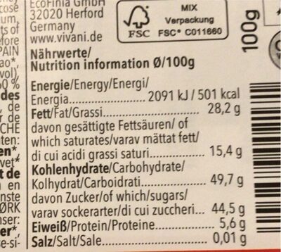 Feine Bitter - Marzipan Amaretto nutrition facts table