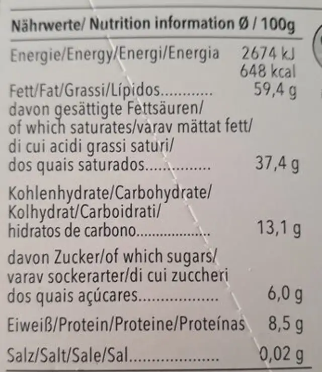 Fine Dark Chocolate 92% nutrition facts table
