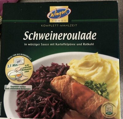 Schweineroulade in würziger Sauce m. Kartoffelpüree u. Rotkohl