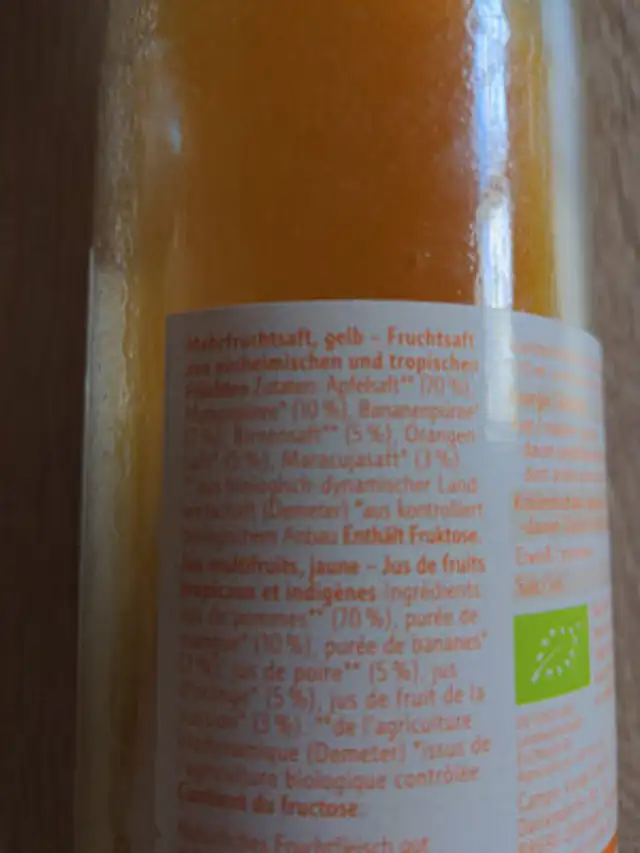 Saft Gelber Multi ingredients label