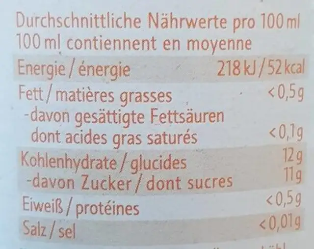 Saft Gelber Multi nutrition facts table