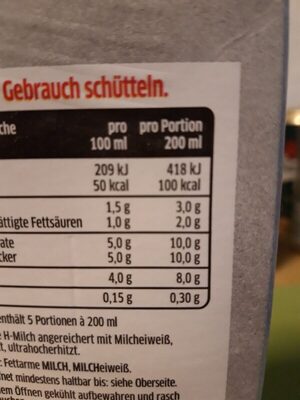 Barista Milch ingredients label