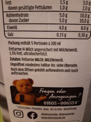 Barista Milch nutrition facts table