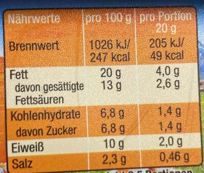 Käse Milkana mit Gouda nutrition facts table
