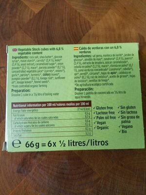 Caldo vegetal en pastilla nutrition facts table