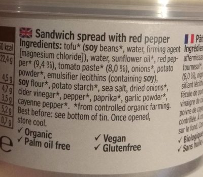 Pâté poivron rouge ingredients label