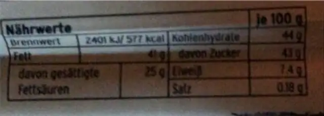 Tchibo Schoko Stick nutrition facts table