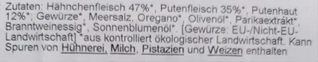 Bio Geflügel Cevapcici ingredients label