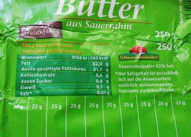 Butter aus Sauerrahm nutrition facts table