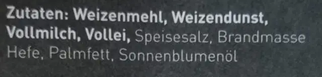 Backspätzle ingredients label