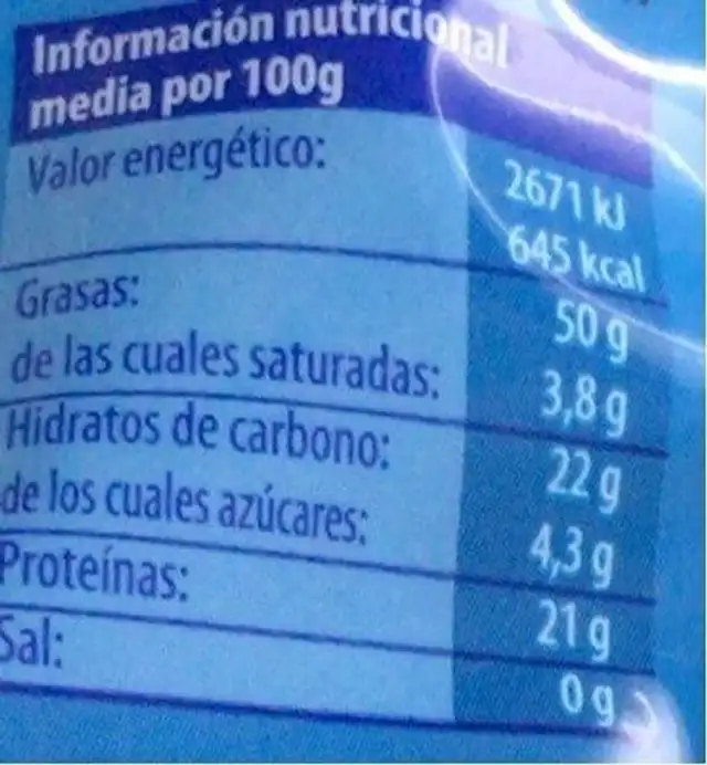Amandes moulues nutrition facts table