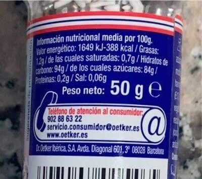 Metallic mix nutrition facts table