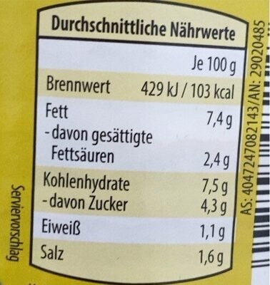 Wok-sauce kokos-curry nutrition facts table