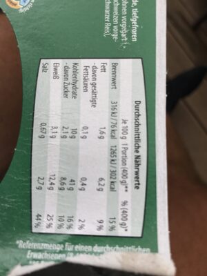 Veggi Bowl nutrition facts table