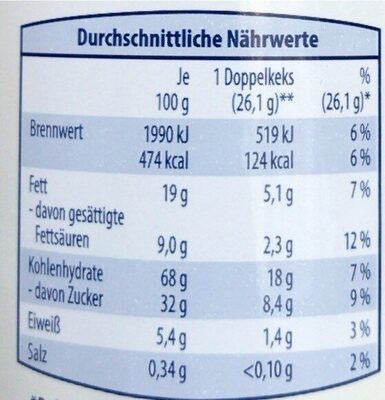 Doppelkeks Kurpfalz Rolle nutrition facts table