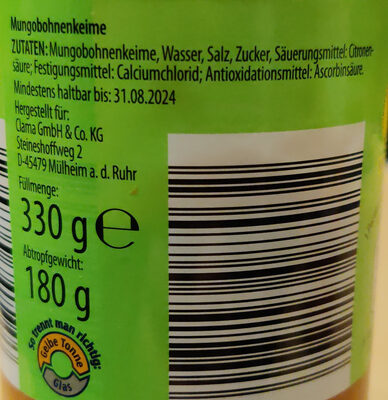 Mungobohnenkeime ingredients label