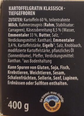 Kartoffelgratin ingredients label