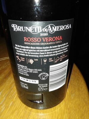 Brunetti di Amerosa 2020 nutrition facts table