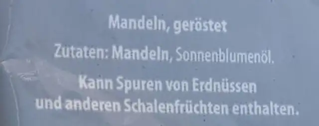 Snackmandeln ungesalzen ingredients label