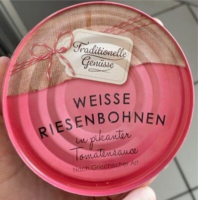 Weiße Riesenbohnen in pikanter Tomatensoße front packaging