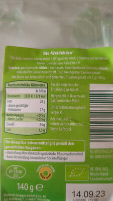 Weidekäse würzig ingredients label