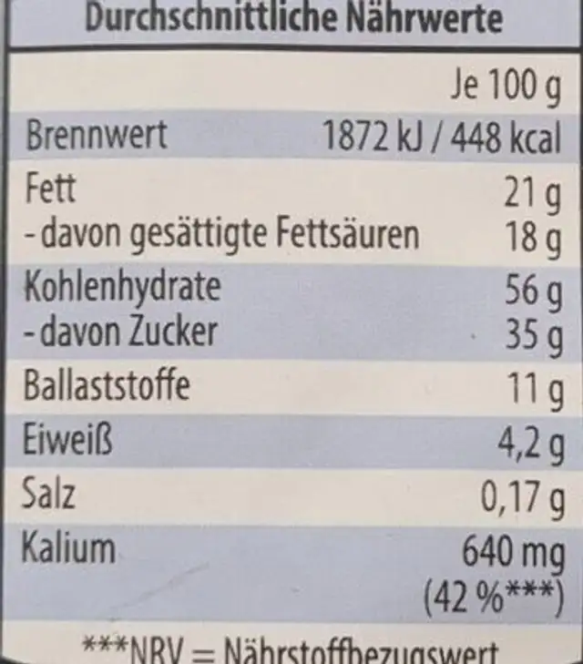 Trader Joes Frucht Balance Snack nutrition facts table