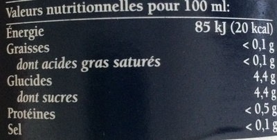 Bionade Fruits du Verger nutrition facts table