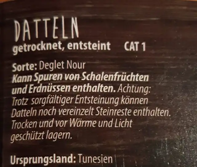 Datteln Deglet Nour ingredients label